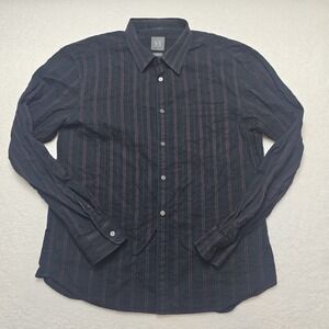 Vintage Armani Exchange Men's Long Sleeve Striped Shirt Black Red Size XL Cotton